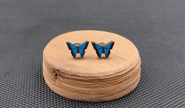 Kolczyki drewniane MOTYLKI niebieskie