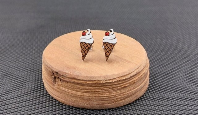 Kolczyki drewniane LODY W ROŻKU