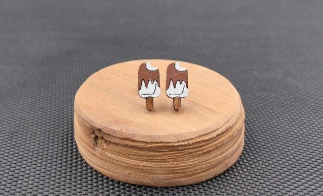 Kolczyki drewniane LODY NA PATYKU