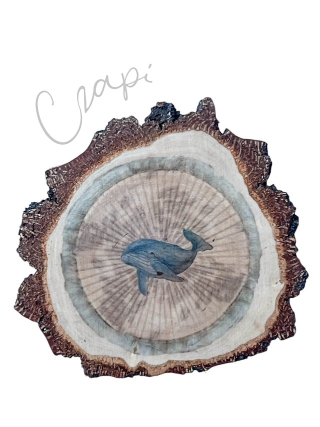 Wieloryb 1 - grafika na brzozowym plastrze