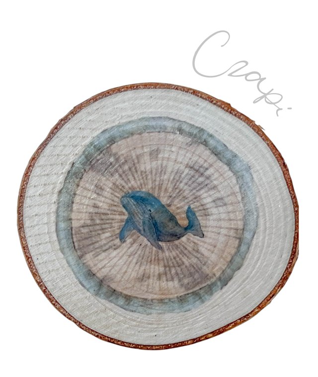 Wieloryb 2 - grafika na brzozowym plastrze