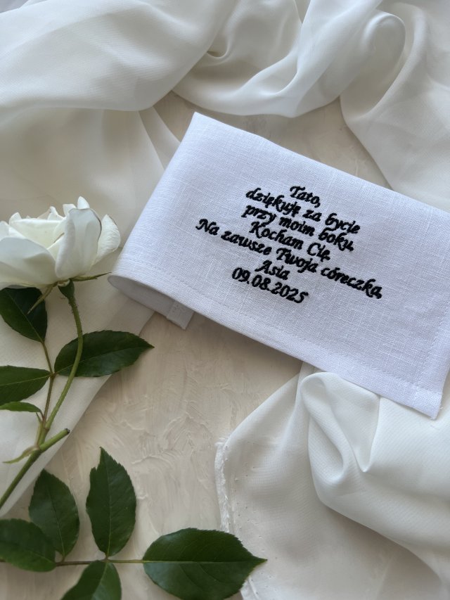 Lniana Poszetka do garnituru z tekstem