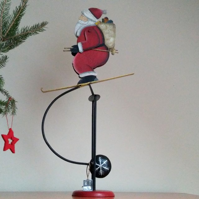 Święty Mikołaj na nartach dekoracja ruchoma balansująca vintage