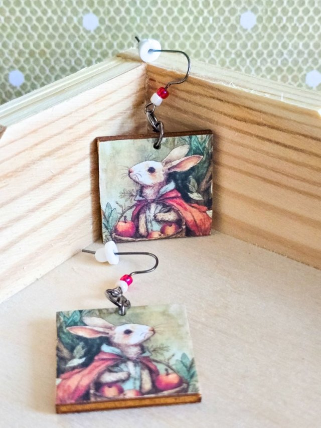 Kolczyki wiszące - Króliczek ( kwadrat )