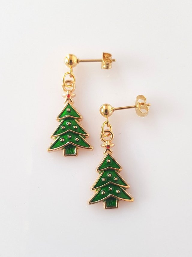 Kolczyki Zielone Choinki Sztyfty