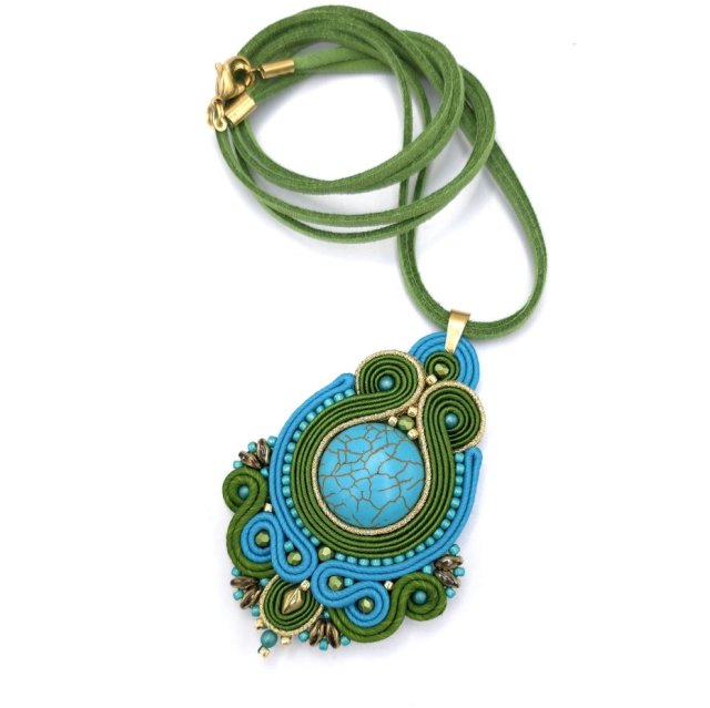 Wisiorek naszyjnik sutasz turkusowo zielony "Iris" z howlitem
