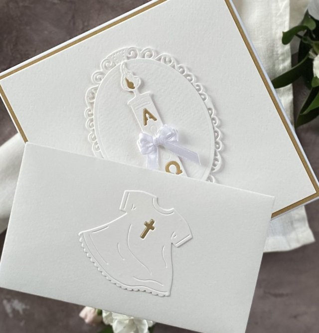 Personalizowana Pamiątka Chrztu, kartka w pudełku z ozdobną kopertą, 53