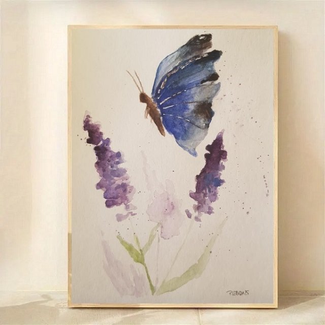 Motyl i kwiatki   - akwarela