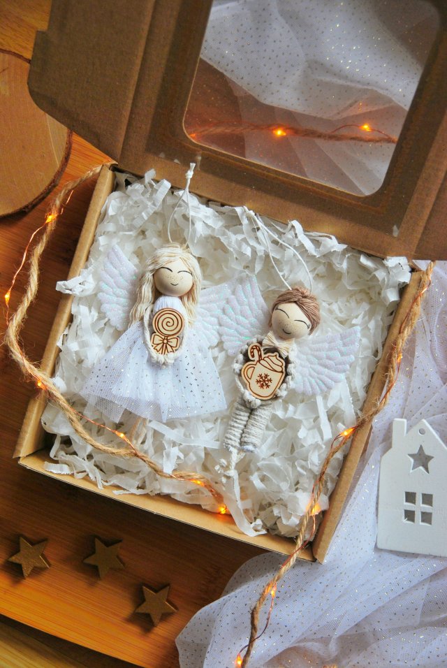 Aniołki świąteczne - zestaw 2 szt. | Makramowe aniołki na święta