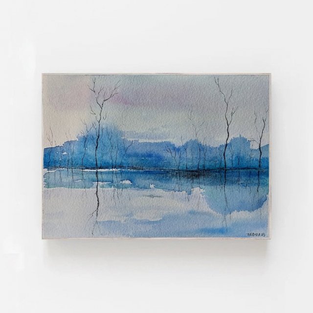 Pejzaż zimowy- akwarela