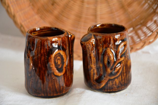 2 kieliszki pieńki z ceramiki
