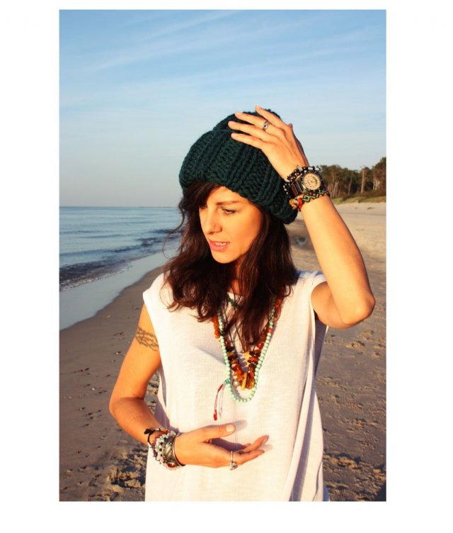 CZAPKA BEANIE HANDMADE BUTELKOWA ZIELEŃ