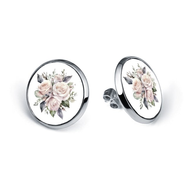 Kolczyki sztyfty Bukiet Róż róże pastelowe delikatna kwiatowa biżuteria