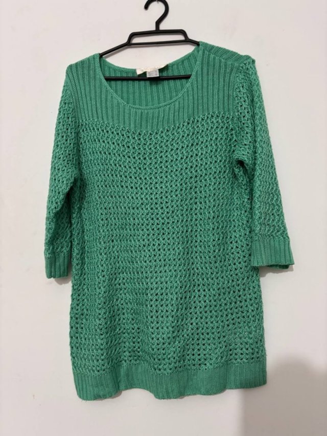 Miętowa ażurowa tunika Alessa W z krótkim rękawem, lekka bawełniana dzianina