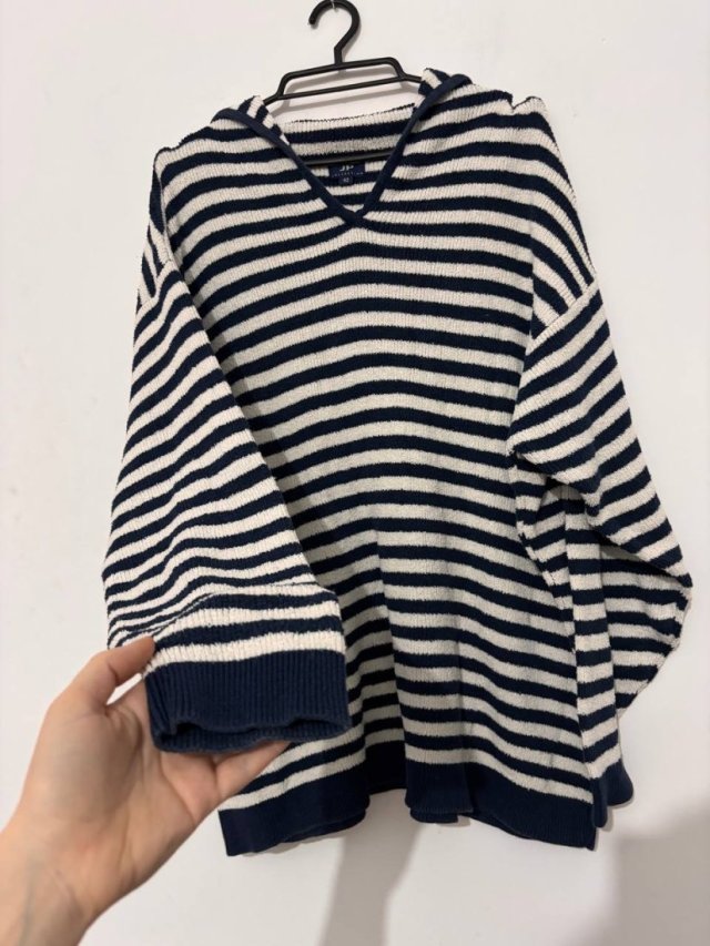Sweter marynistyczny w paski z kapturem  bawełna JP Collection Rozmiar 6XL / 52 / 24