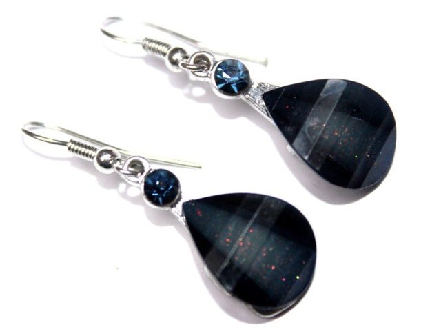 SZKLANE kobaltowe łezki  efektowne kolczyki