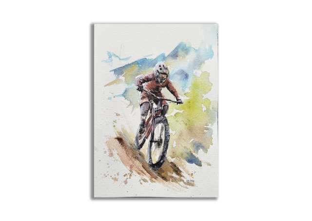 Rower górski. Akwarela ręcznie malowana