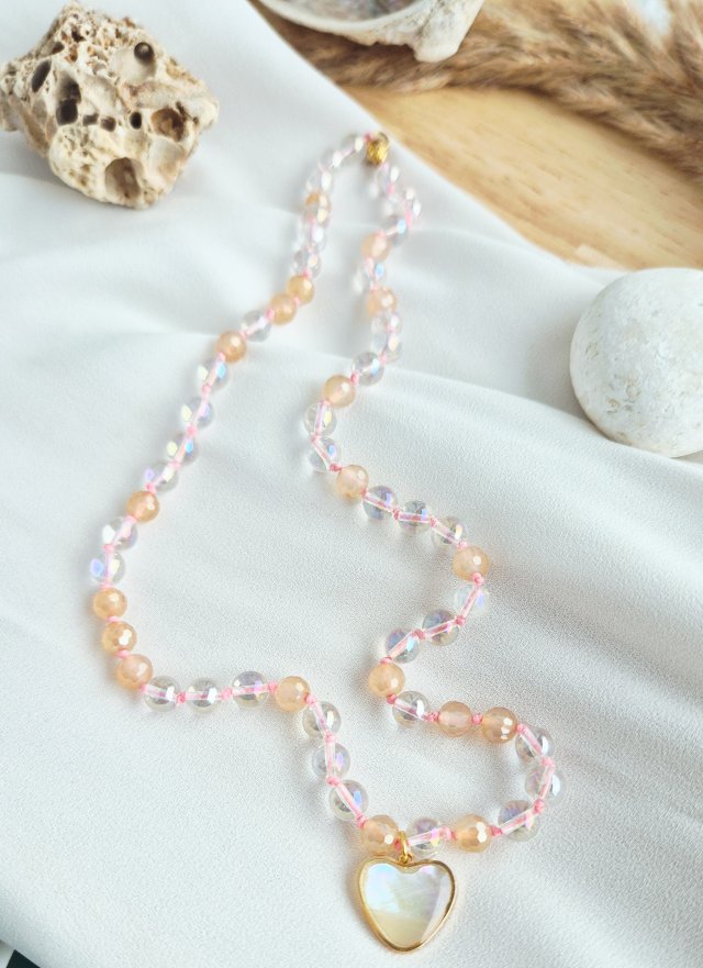 naszyjnik z kwarcu górskiego i onyksu