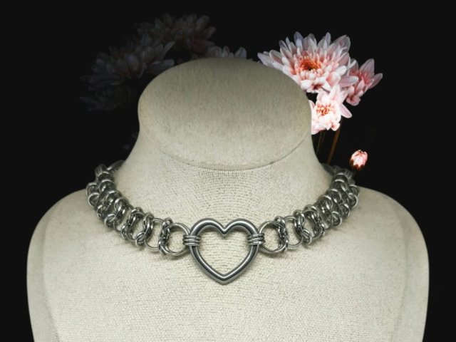 Choker chainmaille SERCE stal chirurgiczna 38 cm gothic punk