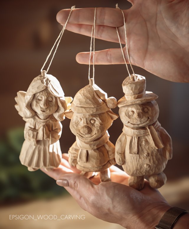 Ozdoby Bożonarodzeniowe z drewna – figurki handmade
