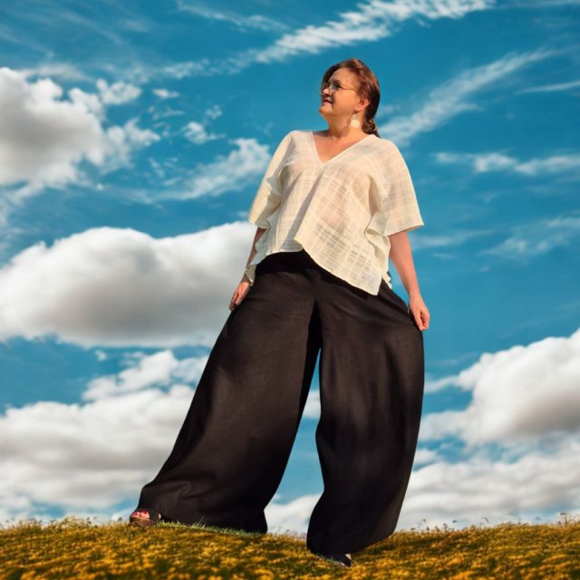 SZEROKIE SPODNIE Z LNEM SUMMER BLACK