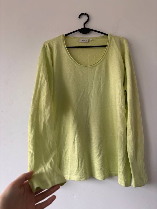 Limonkowy sweterek basic z długim rękawem CANDA XL XXL