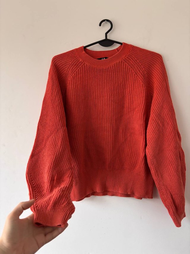 Czerwony sweter C&A, 100% bawełna, oversize L/XL, prążkowany