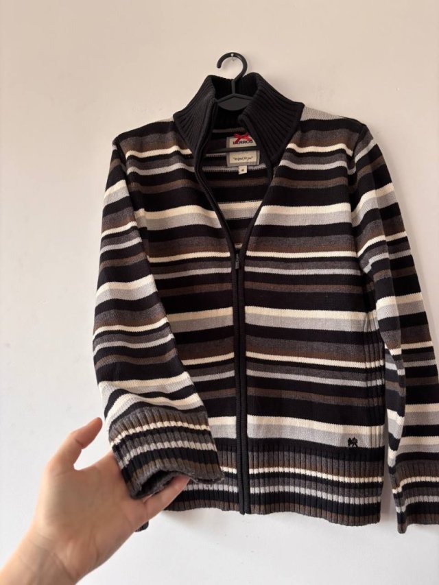 Sweter zapinany LERROS w paski, stójka, bawełna/akryl, rozmiar M/L