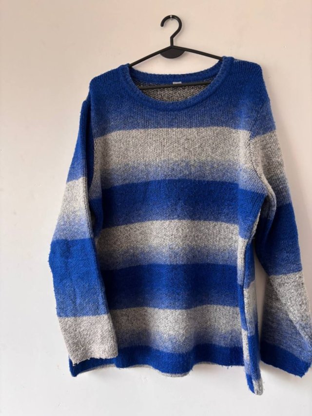 Niebiesko-szary sweter w pasy, miękki, długi, oversize XL -4XL oversize