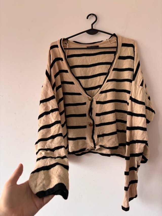 Beżowy kardigan w paski LCW Maternity, oversize, miękki, XL