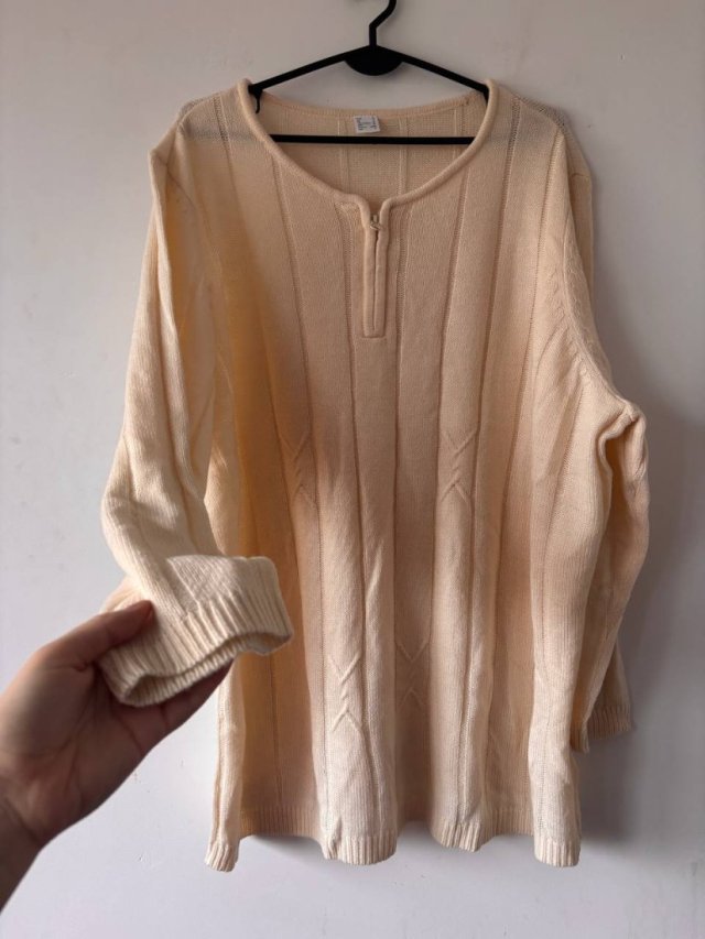 Sweter kremowy z zamkiem półgolf, vintage, rozmiar z wymiarów 4XL/5XL