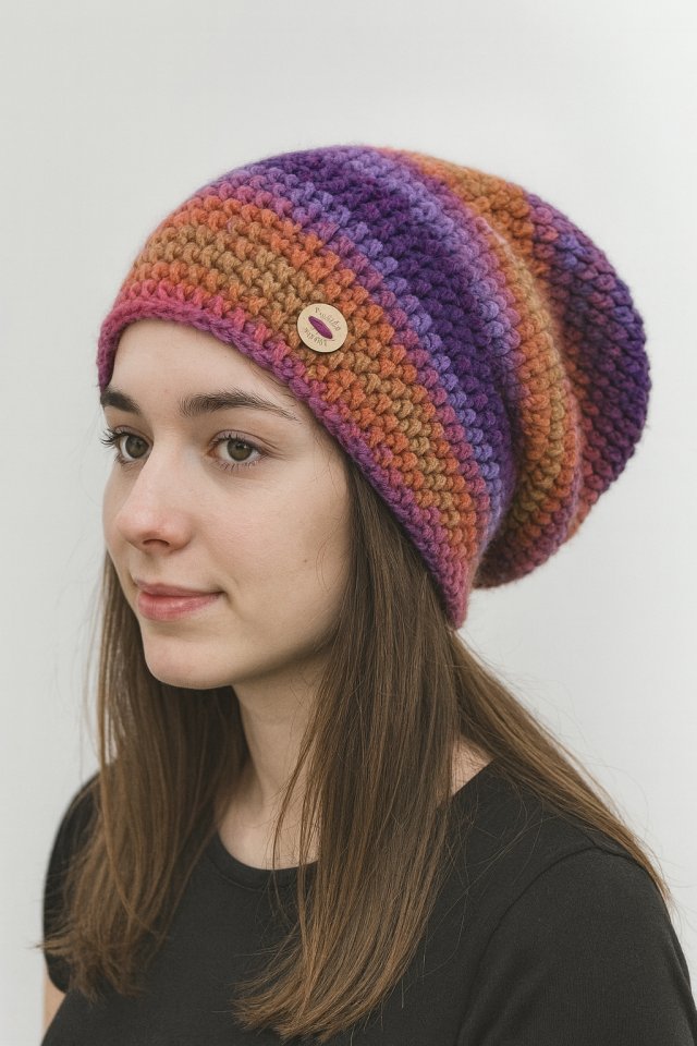 Kolorowa gruba czapka zimowa smerf ręcznie robiona