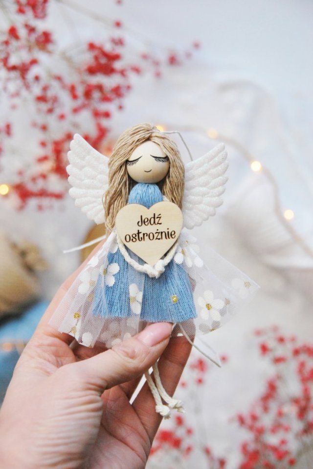 Zawieszka do samochodu Aniołek - Jedź ostrożnie - niebieski | Do auta