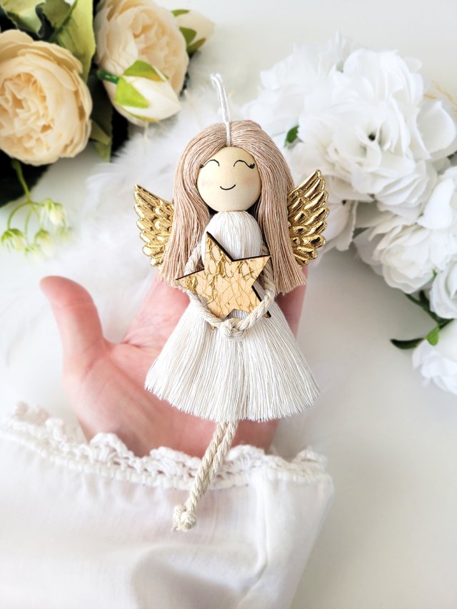 Aniołek Anioł na choinkę ecru