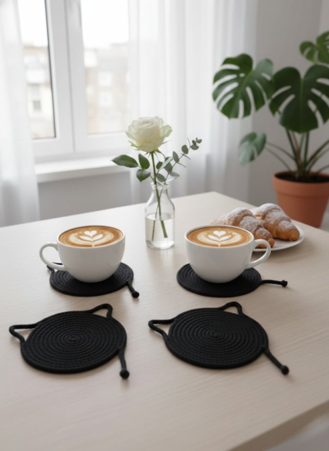 Podkładki pod kubek ze sznurka Koty rękodzieło na prezent PS23