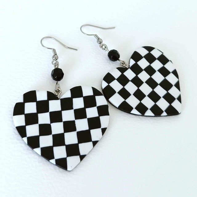 Kolczyki Serca Szachownice