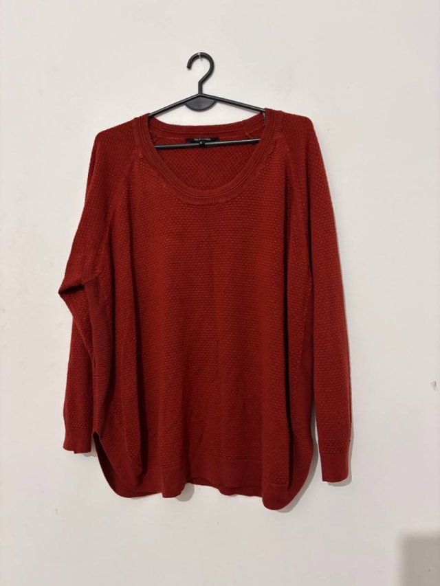 Sweter czerwony MBmode XL, miękki ciepły oversize, wełniany splot M&S Mode Rozmiar XL / 42 / 14