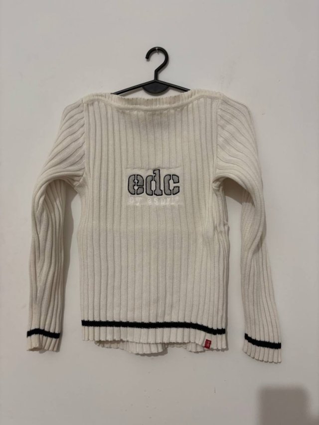 EDC by Esprit — biały, prążkowany sweter 100% bawełna, XS