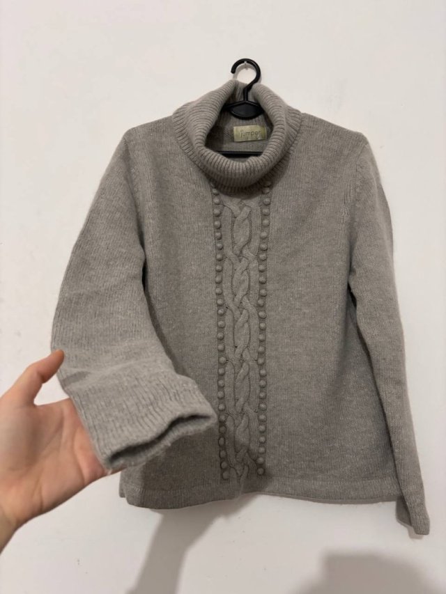 Szary golf Jumper z angorą, miękki ciepły sweter, rozmiar L