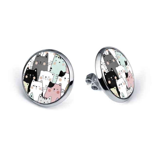 Kolczyki sztyfty Pastelowe Kotki – urocza biżuteria prezent dla kociary