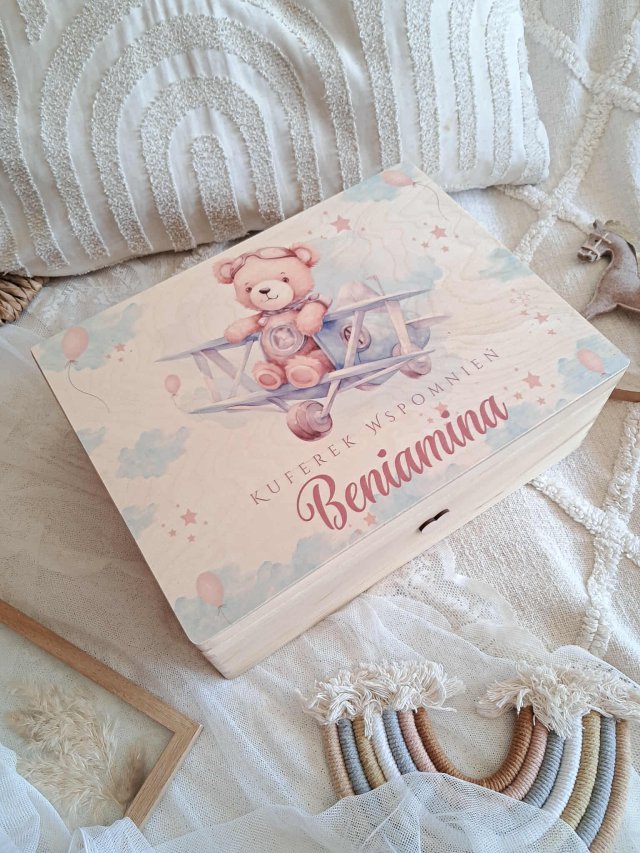 DREWNIANE PUDEŁKO MIŚ  kuferek szkatułka prezent chrzest