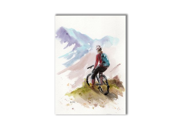 Rower górski. Akwarela ręcznie malowana