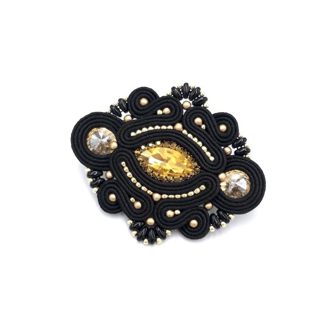 Broszka sutasz złoto czarna "Loria" klasyczna wieczorowa elegancka