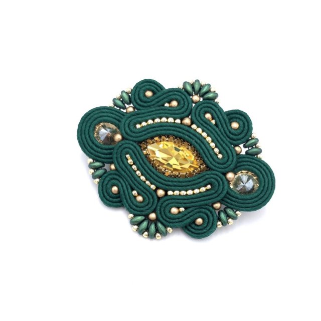 Broszka sutasz złoto zielona "Loria" klasyczna wieczorowa elegancka