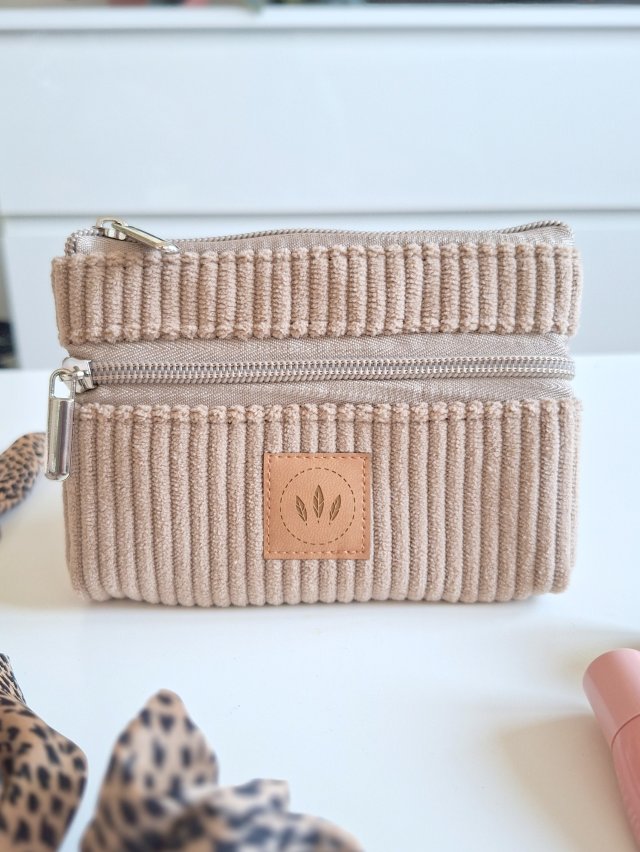 Dwustronny sztruksowy portfel Beżowy