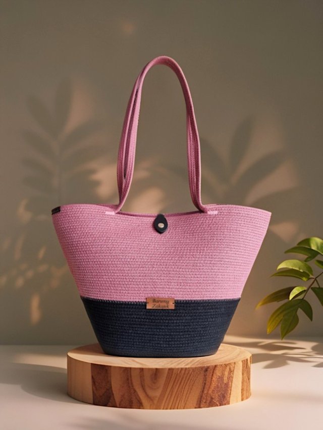 Torebka koszyk ze sznurka z zapięciem polskie rękodzieło TS01-01z