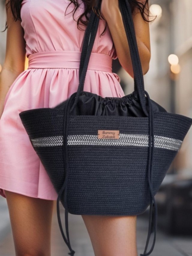 Torebka ze sznurka z kominem rękodzieło na prezent Tsk-02