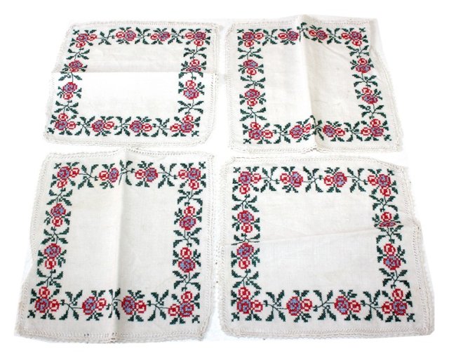 LNIANE RETRO serwetki  haft PRL 4szt