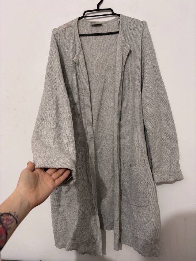 Szary długi kardigan XXL C&A, bawełna z akrylem, kieszenie, miękki i wygodny