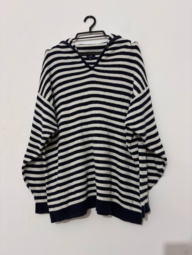 Sweter marynistyczny w paski z kapturem JP Collection bawełna oversize 6XL / 52 / 24